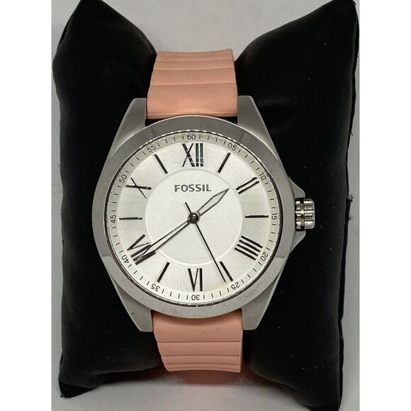 Fossil BQ3487 Men's Peach Silicone Analog Silver Dial Quartz Wrist Watch XR423 - Picture 1 of 12